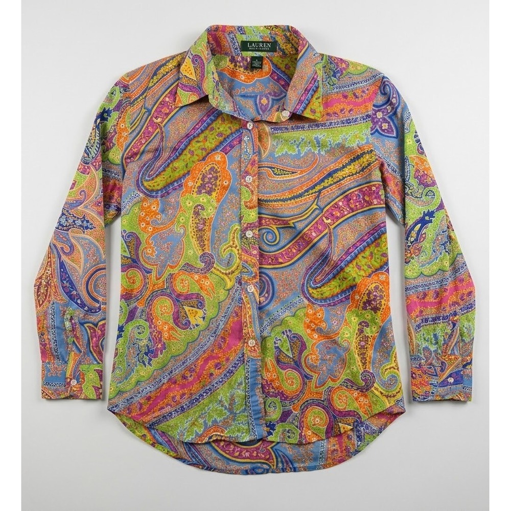 Lauren Ralph Lauren Petite Button Down Shirt Psychedelic Paisley Multicolor PL